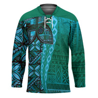 Samoan Pacific Tribal Flower Geometric Art Tattoos Hockey Jersey Siapo Pattern Turquoise Tide - Polynesian Pride