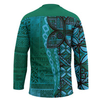 Samoan Pacific Tribal Flower Geometric Art Tattoos Hockey Jersey Siapo Pattern Turquoise Tide - Polynesian Pride