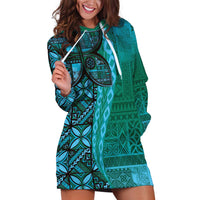 Samoan Pacific Tribal Flower Geometric Art Tattoos Hoodie Dress Siapo Pattern Turquoise Tide - Polynesian Pride