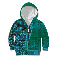 Samoan Pacific Tribal Flower Geometric Art Tattoos Kid Hoodie Siapo Pattern Turquoise Tide - Polynesian Pride