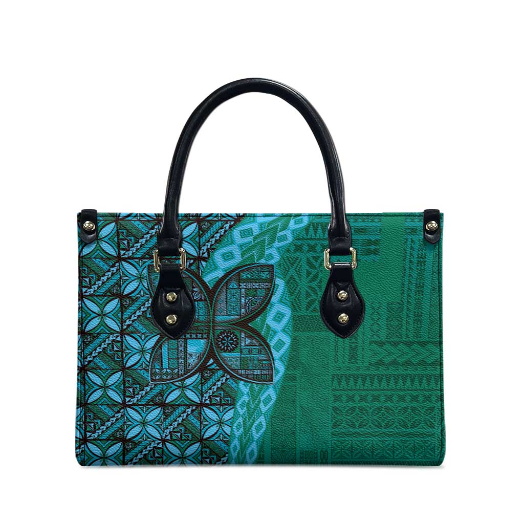Samoan Pacific Tribal Flower Geometric Art Tattoos Leather Bag Siapo Pattern Turquoise Tide - Polynesian Pride
