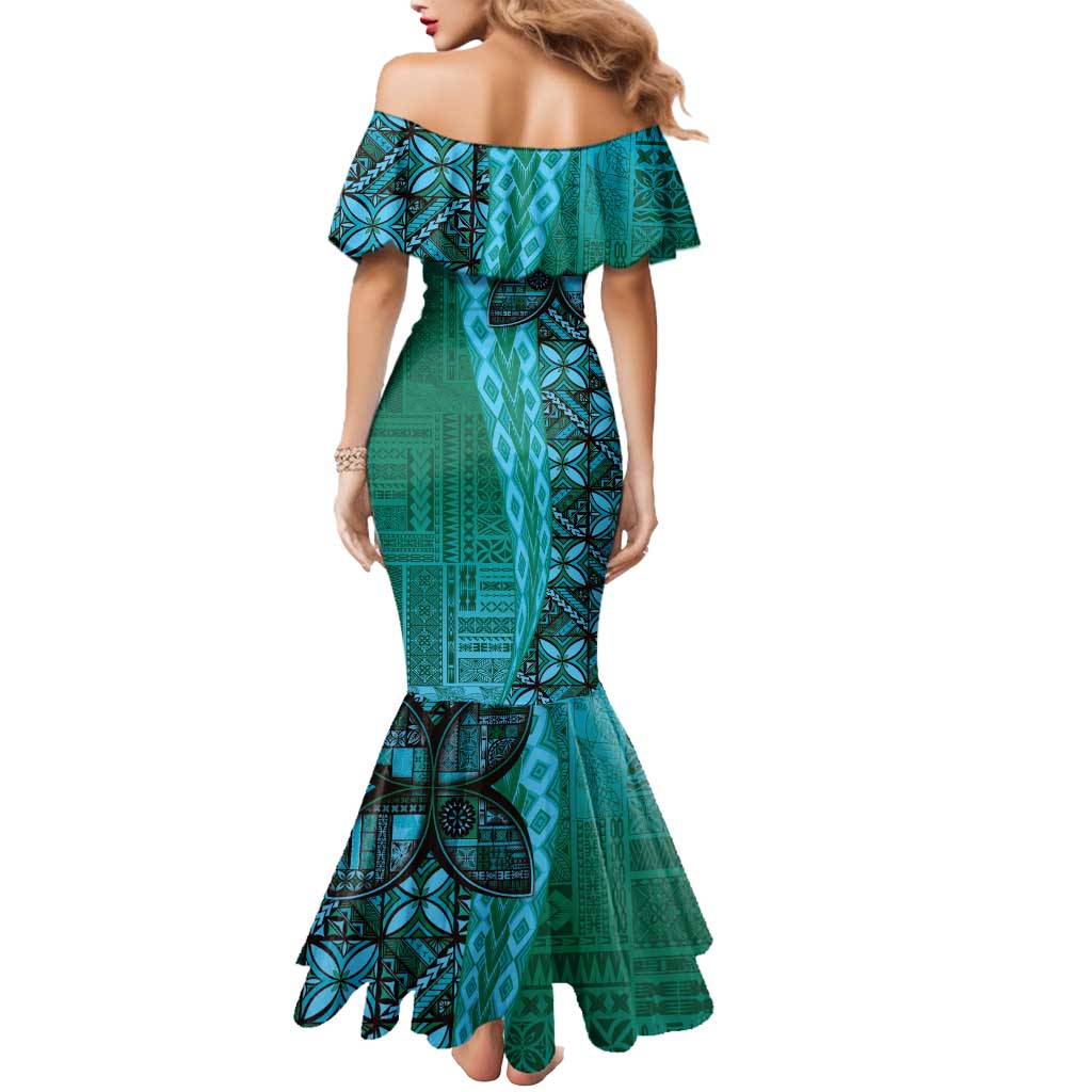Samoan Pacific Tribal Flower Geometric Art Tattoos Mermaid Dress Siapo Pattern Turquoise Tide - Polynesian Pride
