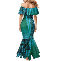 Samoan Pacific Tribal Flower Geometric Art Tattoos Mermaid Dress Siapo Pattern Turquoise Tide - Polynesian Pride