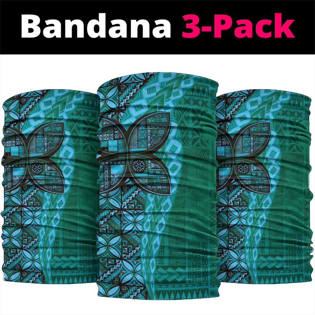 Samoan Pacific Tribal Flower Geometric Art Tattoos Neck Gaiter Siapo Pattern Turquoise Tide LT03