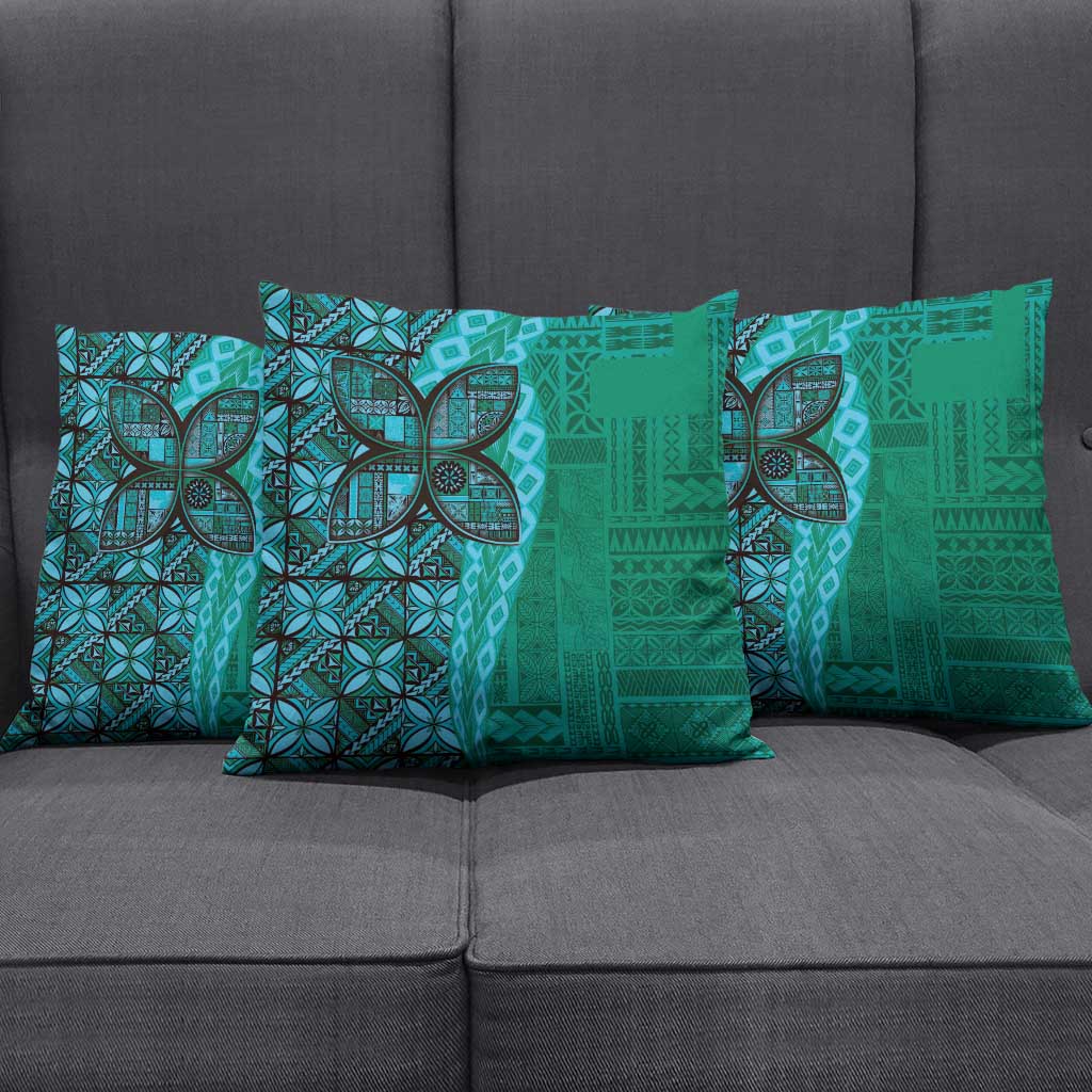 Samoan Pacific Tribal Flower Geometric Art Tattoos Pillow Cover Siapo Pattern Turquoise Tide - Polynesian Pride