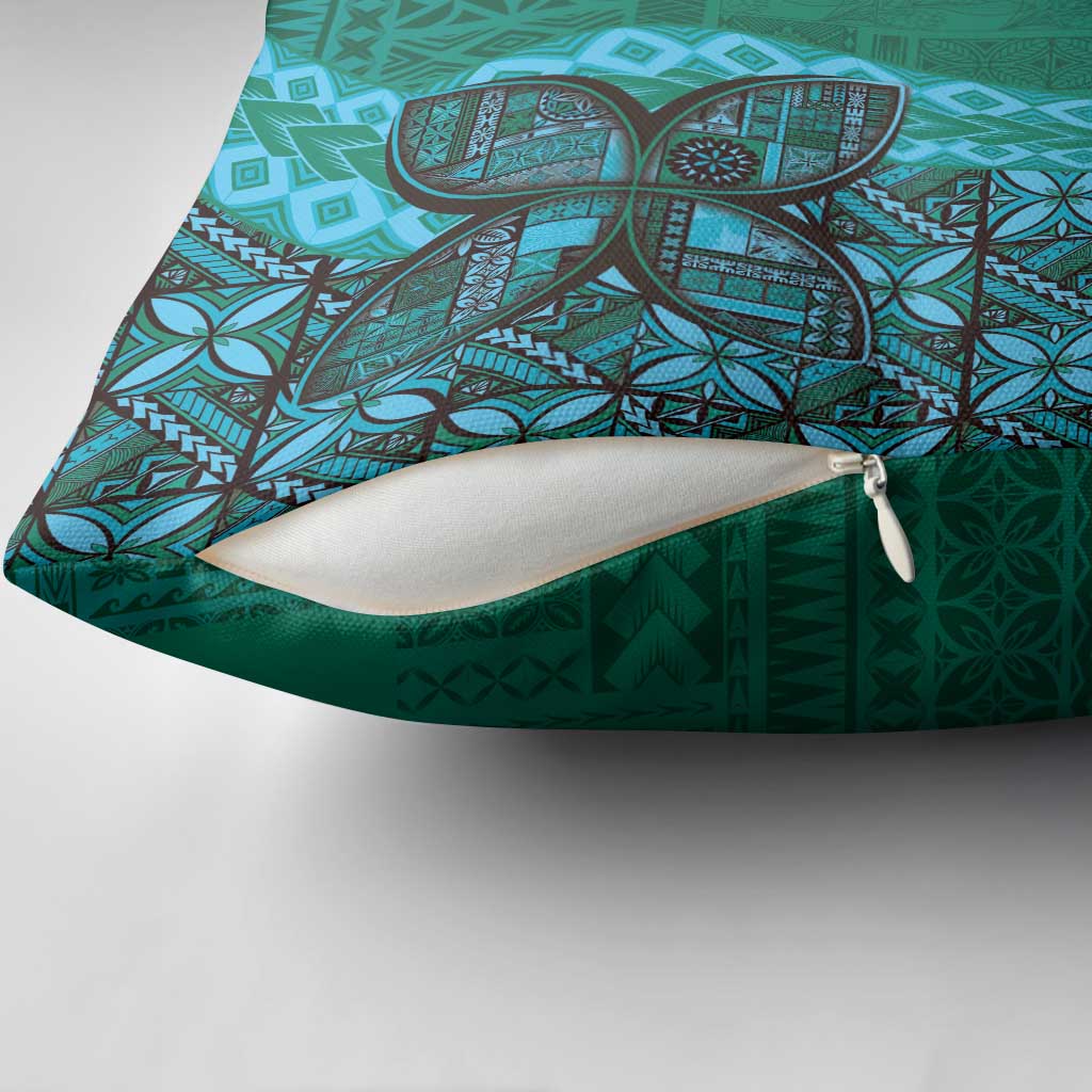 Samoan Pacific Tribal Flower Geometric Art Tattoos Pillow Cover Siapo Pattern Turquoise Tide - Polynesian Pride