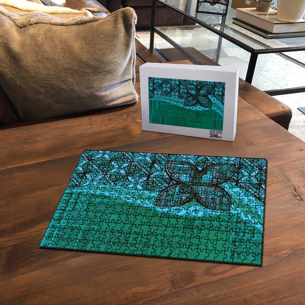 Samoan Pacific Tribal Flower Geometric Art Tattoos Puzzle Siapo Pattern Turquoise Tide - Polynesian Pride