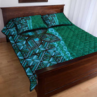 Samoan Pacific Tribal Flower Geometric Art Tattoos Quilt Bed Set Siapo Pattern Turquoise Tide - Polynesian Pride