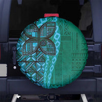 Samoan Pacific Tribal Flower Geometric Art Tattoos Spare Tire Cover Siapo Pattern Turquoise Tide - Polynesian Pride
