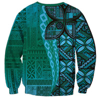 Samoan Pacific Tribal Flower Geometric Art Tattoos Sweatshirt Siapo Pattern Turquoise Tide - Polynesian Pride