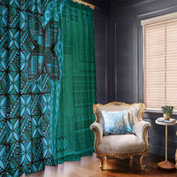 Samoan Pacific Tribal Flower Geometric Art Tattoos Window Curtain Siapo Pattern Turquoise Tide - Polynesian Pride