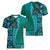 Samoan Pacific Tribal Flower Geometric Art Tattoos Women V-Neck T-Shirt Siapo Pattern Turquoise Tide - Polynesian Pride