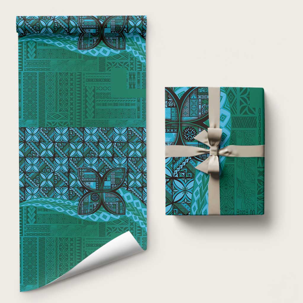 Samoan Pacific Tribal Flower Geometric Art Tattoos Wrapping Paper Siapo Pattern Turquoise Tide - Polynesian Pride