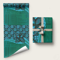 Samoan Pacific Tribal Flower Geometric Art Tattoos Wrapping Paper Siapo Pattern Turquoise Tide - Polynesian Pride