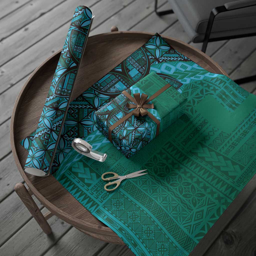 Samoan Pacific Tribal Flower Geometric Art Tattoos Wrapping Paper Siapo Pattern Turquoise Tide - Polynesian Pride