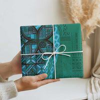Samoan Pacific Tribal Flower Geometric Art Tattoos Wrapping Paper Siapo Pattern Turquoise Tide - Polynesian Pride