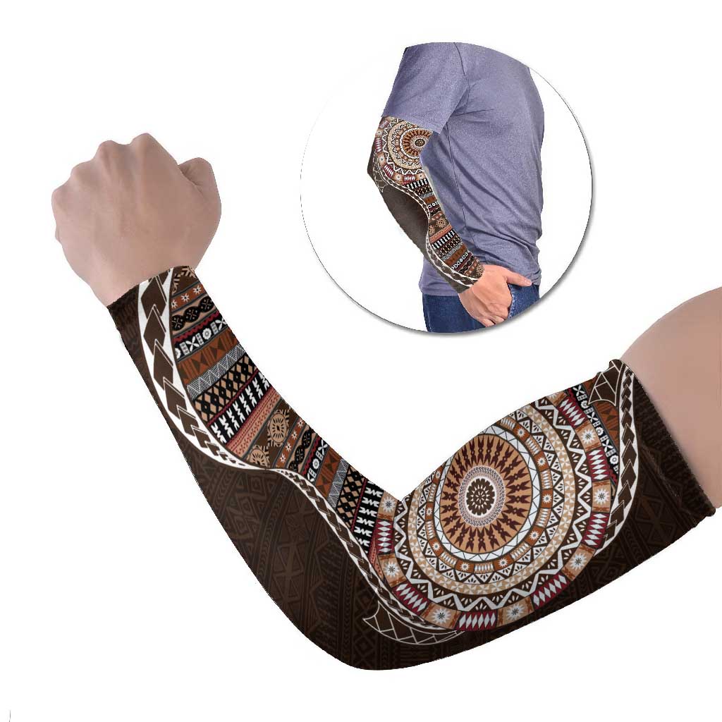 Fijian Masi Tribal Tattoos Art Pattern Arm Sleeves Brown Color Half Style - Polynesian Pride