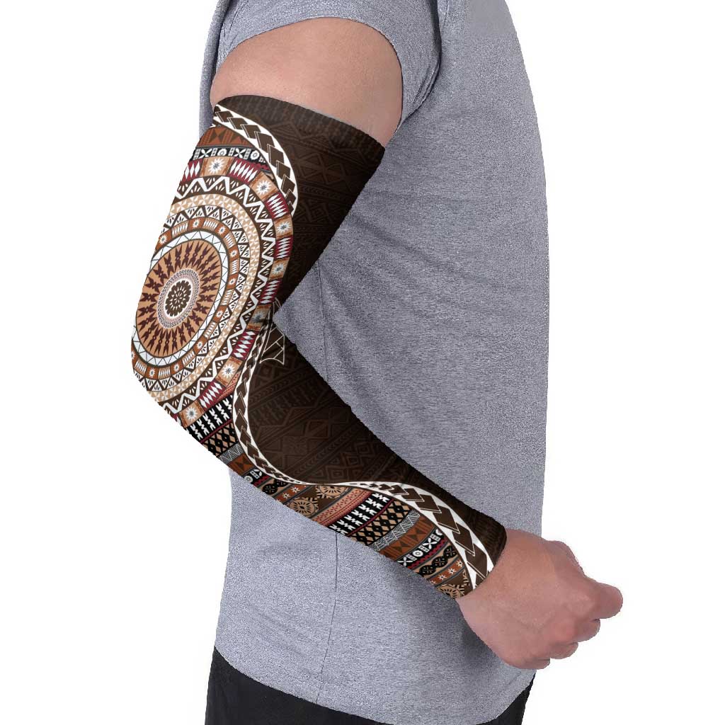 Fijian Masi Tribal Tattoos Art Pattern Arm Sleeves Brown Color Half Style - Polynesian Pride
