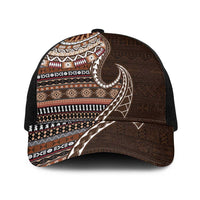 Fijian Masi Tribal Tattoos Art Pattern Baseball Net Cap Brown Color Half Style - Polynesian Pride