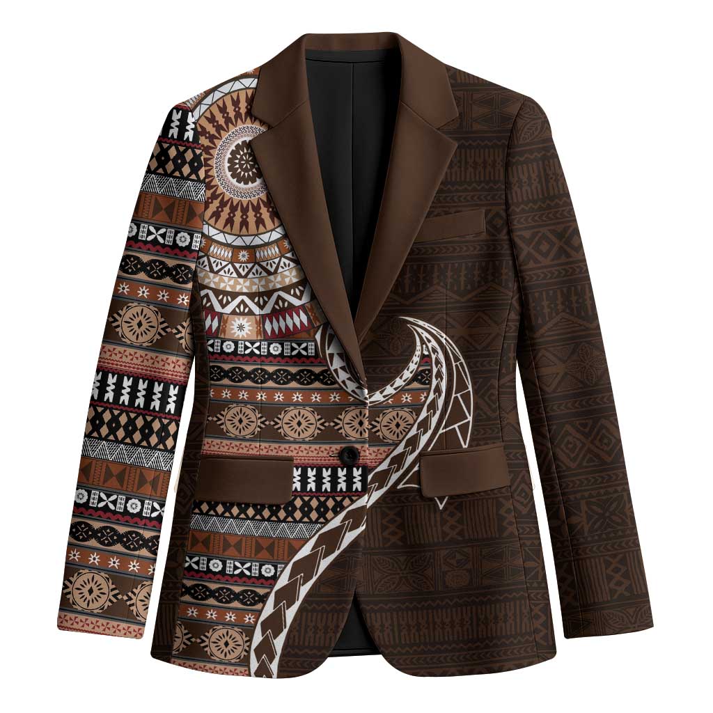 Fijian Masi Tribal Tattoos Art Pattern Blazer Brown Color Half Style - Polynesian Pride