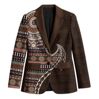 Fijian Masi Tribal Tattoos Art Pattern Blazer Brown Color Half Style - Polynesian Pride