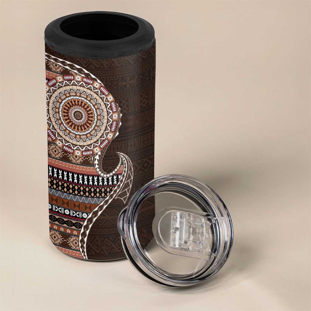 Fijian Masi Tribal Tattoos Art Pattern 4 in 1 Can Cooler Tumbler Brown Color Half Style - Polynesian Pride