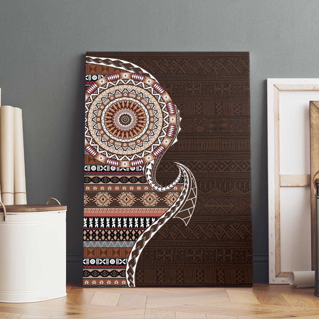 Fijian Masi Tribal Tattoos Art Pattern Canvas Wall Art Brown Color Half Style - Polynesian Pride