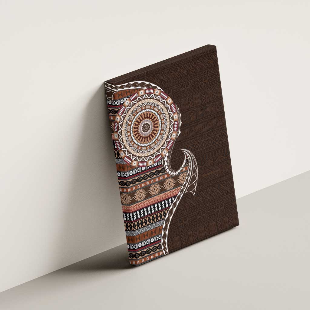 Fijian Masi Tribal Tattoos Art Pattern Canvas Wall Art Brown Color Half Style - Polynesian Pride