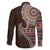 Fijian Masi Tribal Tattoos Art Pattern Family Matching Long Sleeve Bodycon Dress and Hawaiian Shirt Brown Color Half Style - Polynesian Pride