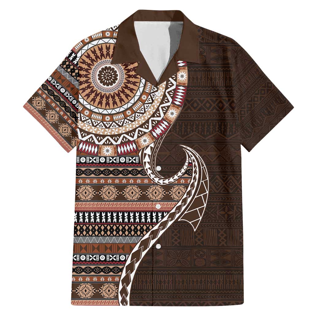 Fijian Masi Tribal Tattoos Art Pattern Family Matching Mermaid Dress and Hawaiian Shirt Brown Color Half Style - Polynesian Pride