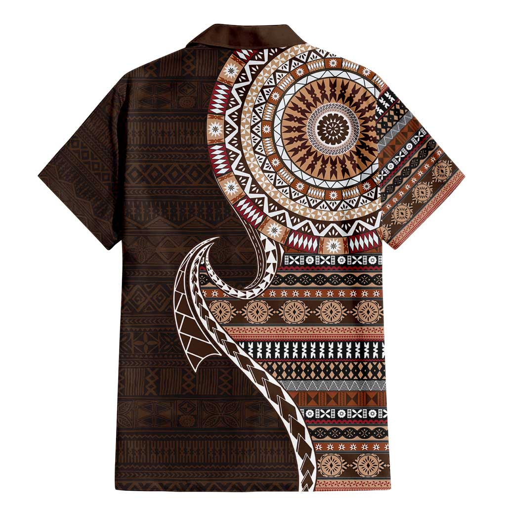 Fijian Masi Tribal Tattoos Art Pattern Family Matching Mermaid Dress and Hawaiian Shirt Brown Color Half Style - Polynesian Pride