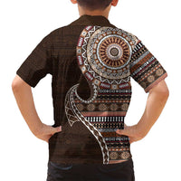 Fijian Masi Tribal Tattoos Art Pattern Family Matching Puletasi and Hawaiian Shirt Brown Color Half Style LT03 - Polynesian Pride