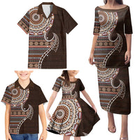 Fijian Masi Tribal Tattoos Art Pattern Family Matching Puletasi and Hawaiian Shirt Brown Color Half Style LT03 - Polynesian Pride