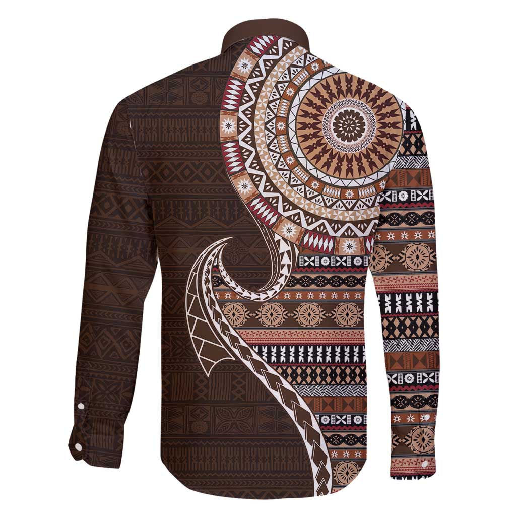 Fijian Masi Tribal Tattoos Art Pattern Family Matching Puletasi and Hawaiian Shirt Brown Color Half Style LT03 - Polynesian Pride