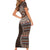 Fijian Masi Tribal Tattoos Art Pattern Family Matching Short Sleeve Bodycon Dress and Hawaiian Shirt Brown Color Half Style - Polynesian Pride