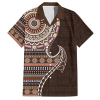 Fijian Masi Tribal Tattoos Art Pattern Family Matching Summer Maxi Dress and Hawaiian Shirt Brown Color Half Style - Polynesian Pride
