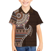 Fijian Masi Tribal Tattoos Art Pattern Family Matching Summer Maxi Dress and Hawaiian Shirt Brown Color Half Style - Polynesian Pride