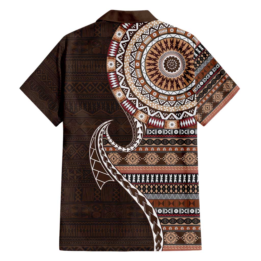 Fijian Masi Tribal Tattoos Art Pattern Family Matching Tank Maxi Dress and Hawaiian Shirt Brown Color Half Style - Polynesian Pride