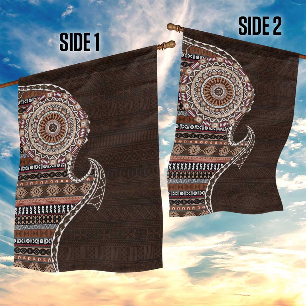 Fijian Masi Tribal Tattoos Art Pattern Garden Flag Brown Color Half Style - Polynesian Pride