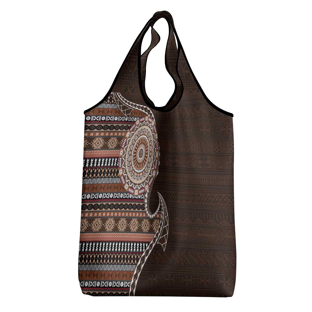 Fijian Masi Tribal Tattoos Art Pattern Grocery Bag Brown Color Half Style - Polynesian Pride