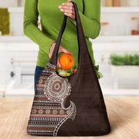 Fijian Masi Tribal Tattoos Art Pattern Grocery Bag Brown Color Half Style - Polynesian Pride