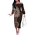 Fijian Masi Tribal Tattoos Art Pattern Off The Shoulder Long Sleeve Dress Brown Color Half Style - Polynesian Pride