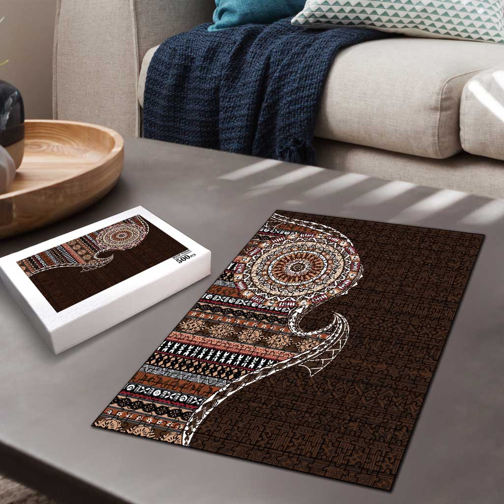 Fijian Masi Tribal Tattoos Art Pattern Puzzle Brown Color Half Style - Polynesian Pride