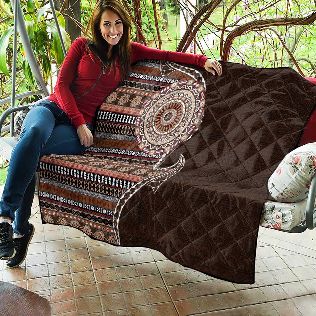 Fijian Masi Tribal Tattoos Art Pattern Quilt Brown Color Half Style - Polynesian Pride
