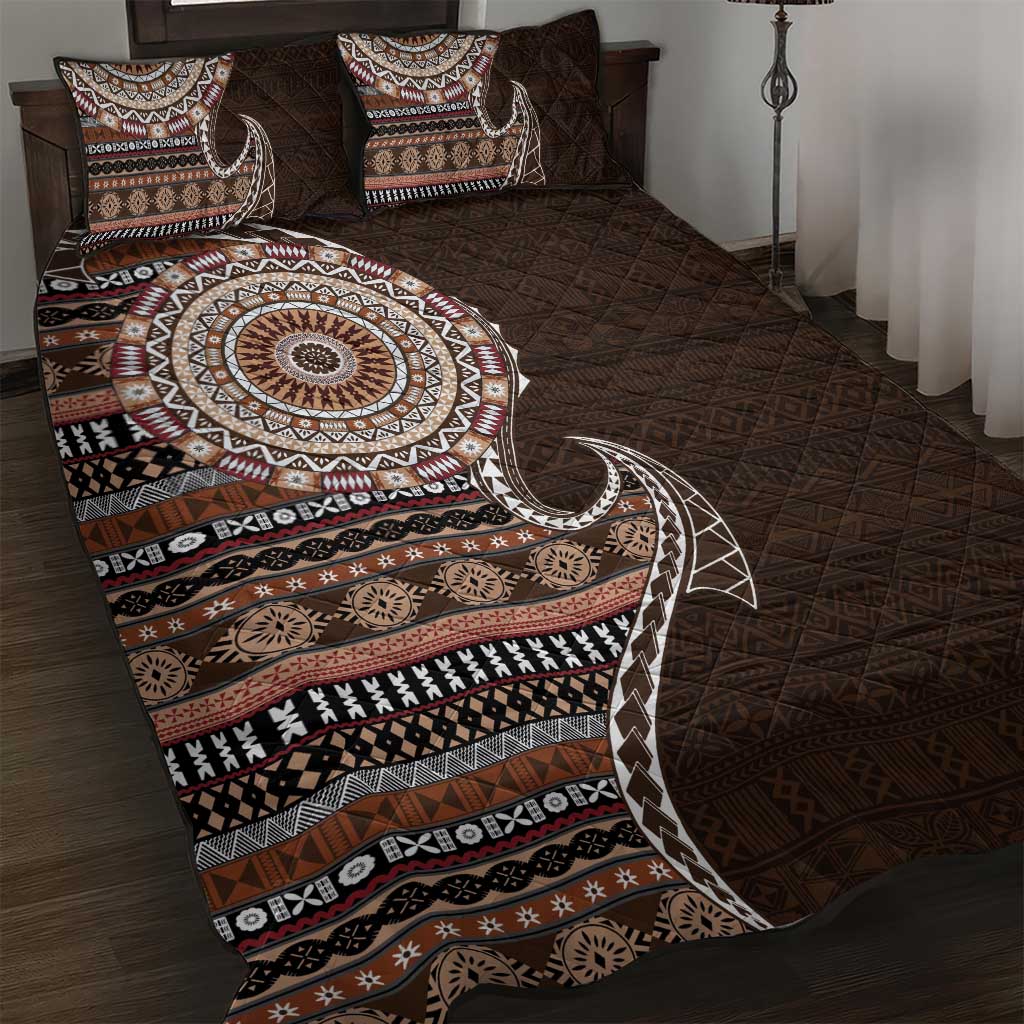 Fijian Masi Tribal Tattoos Art Pattern Quilt Bed Set Brown Color Half Style - Polynesian Pride