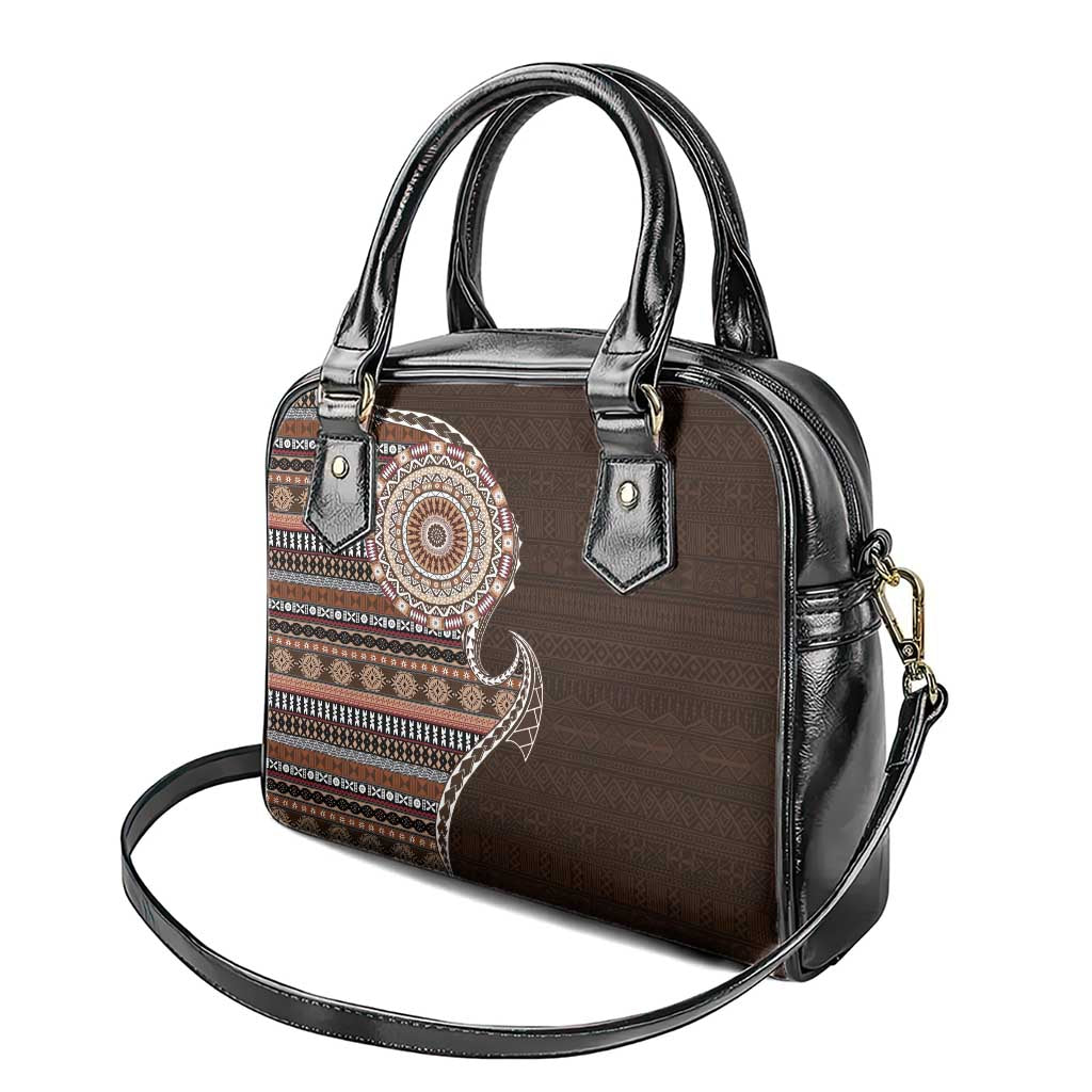 Fijian Masi Tribal Tattoos Art Pattern Shoulder Handbag Brown Color Half Style - Polynesian Pride