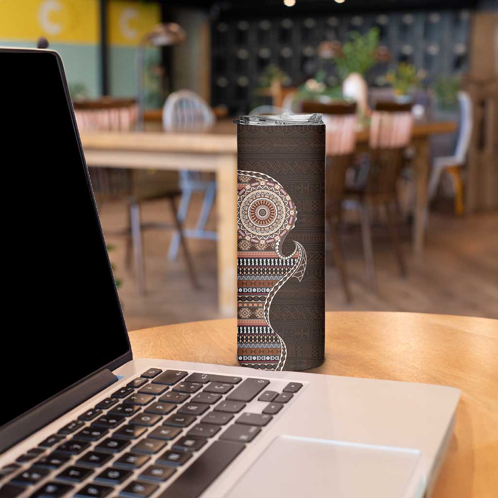 Fijian Masi Tribal Tattoos Art Pattern Skinny Tumbler Brown Color Half Style - Polynesian Pride