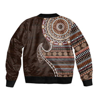 Fijian Masi Tribal Tattoos Art Pattern Sleeve Zip Bomber Jacket Brown Color Half Style - Polynesian Pride