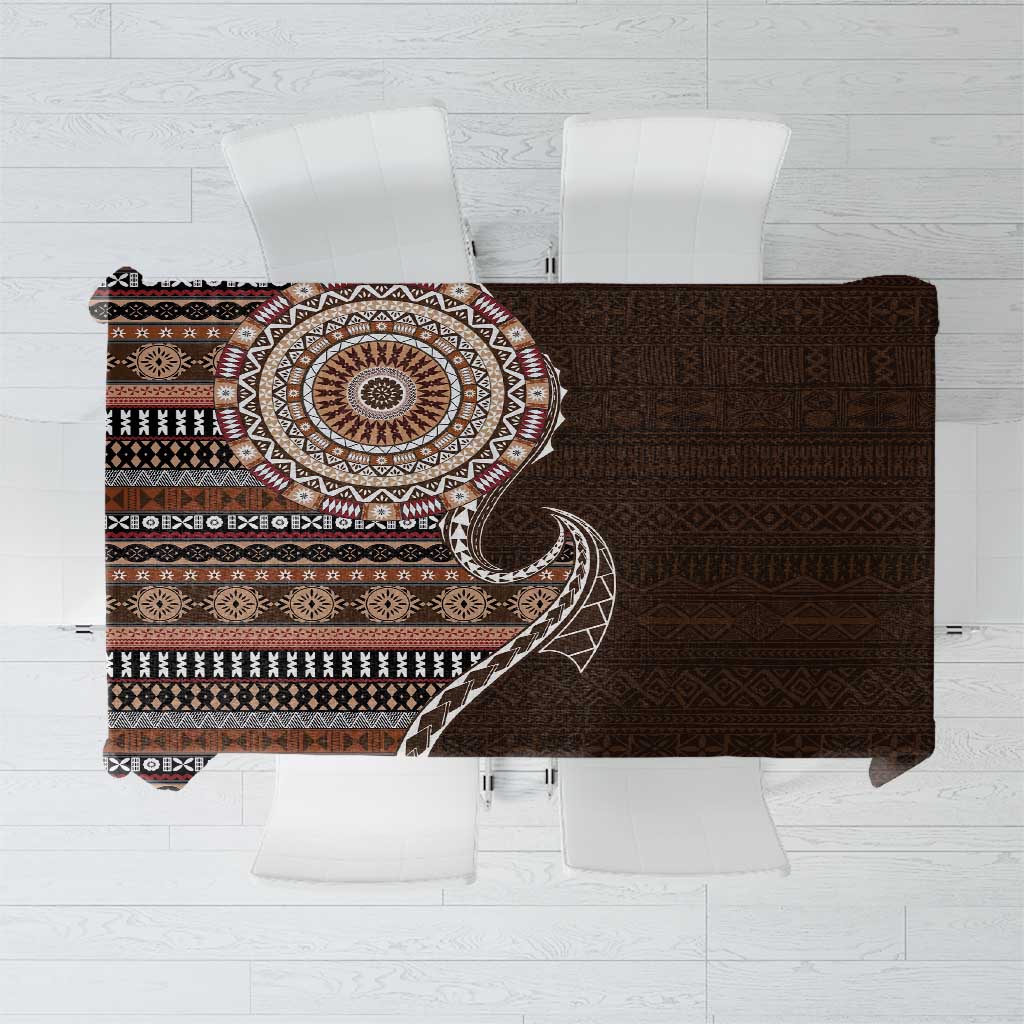 Fijian Masi Tribal Tattoos Art Pattern Tablecloth Brown Color Half Style - Polynesian Pride
