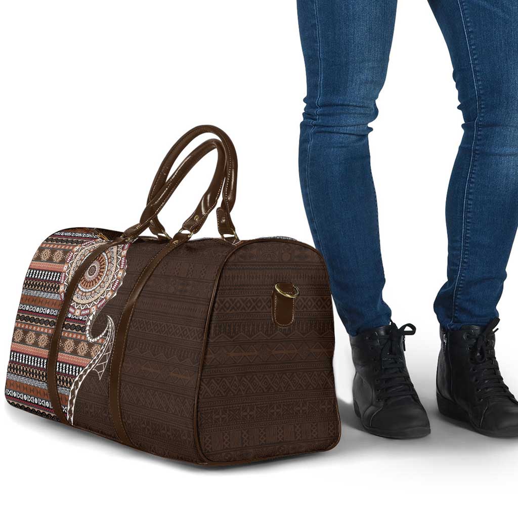 Fijian Masi Tribal Tattoos Art Pattern Travel Bag Brown Color Half Style - Polynesian Pride